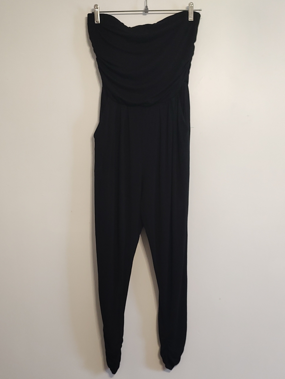 Black Tube Top Shirring Jogger Ankles Jumpsuit